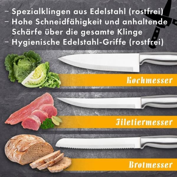Knivset - CLASSBACH - C-MBS4018 - 7 delar - Rostfritt stål - Vit träblock