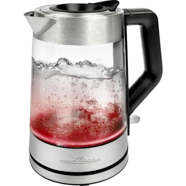 Vattenkokare - PROFICOOK - WKS 1190 - glas, rostfritt stål - 1,7 liter - sladdlös - 360 graders bas
