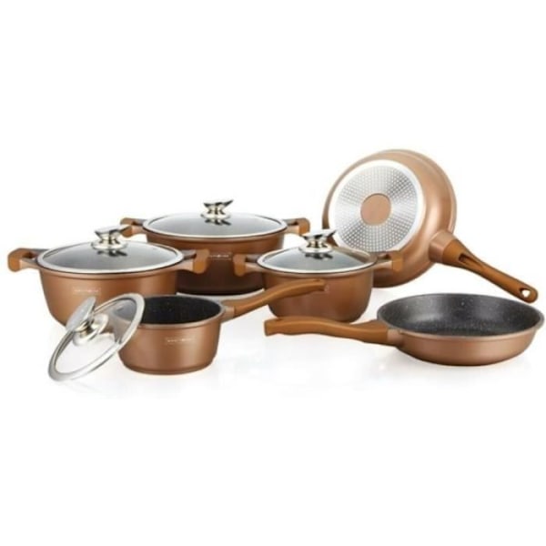 Royalty Line 10 delar marmorbelagda kokkärl set med lock - Stock Pot - Stekpanna - Koppar/Brun