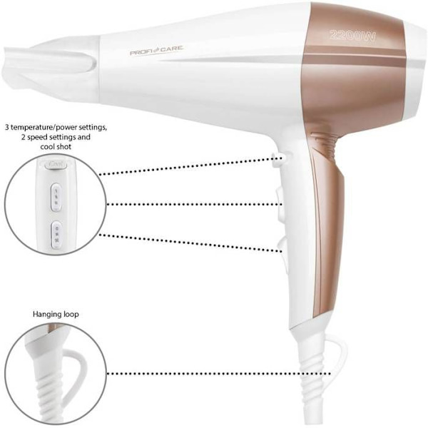 ProfiCare PC-HT 3010 Hårtork Vit-Champagne
