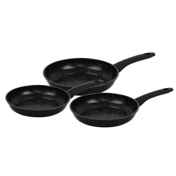 Sats med smidda stekpannor med svart marmorbeläggning 3 delar Herzberg HG04746-BLK