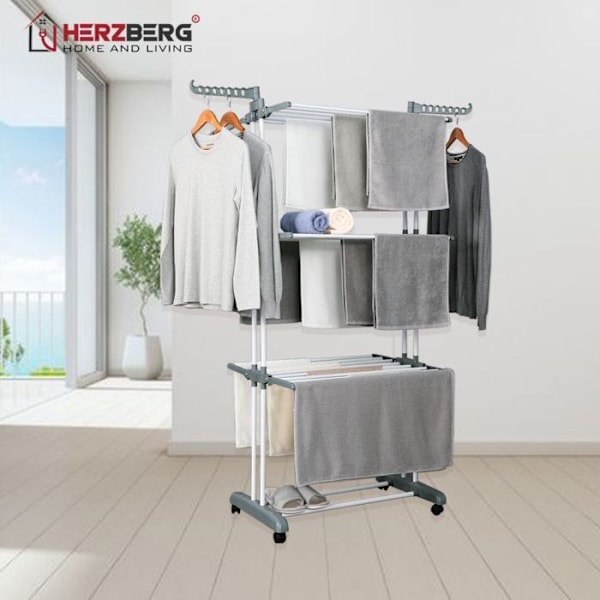 Multifunktionell torkställning 20m grå Herzberg HG8034-GRY