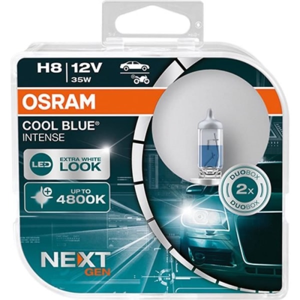 COOL BLUE® INTENSE NextGen H8 12V DUOBOX halogenlampor - OSRAM - Vit - 40W - A+ - 30 000 timmar Vit