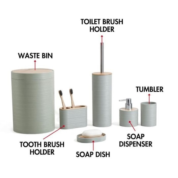 Herzberg Sage Green 6 delar bambu badrumsset HG04449
