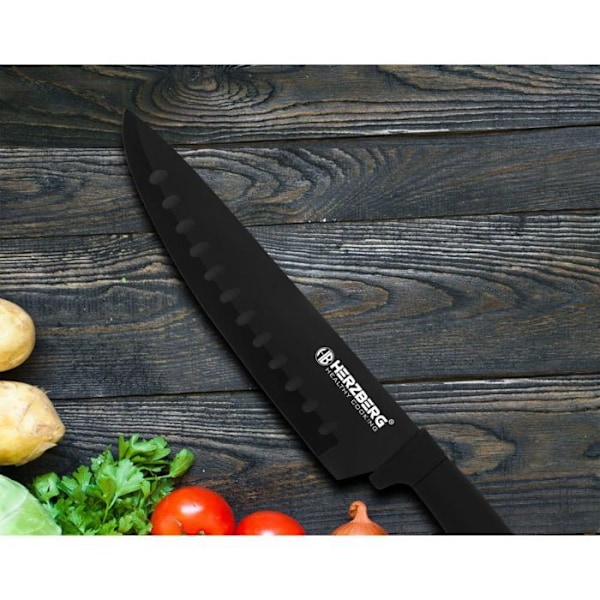 Herzberg HGMSN8BLK 8-delat svart knivset med stativ