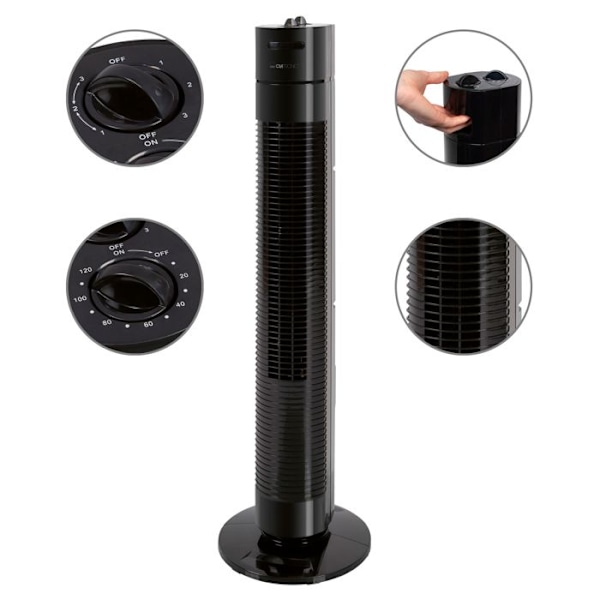 Tysturmfläkt med timer, svängande, 3 hastigheter, 78 cm, Clatronic TVL 3770, 35W, svart, 263961