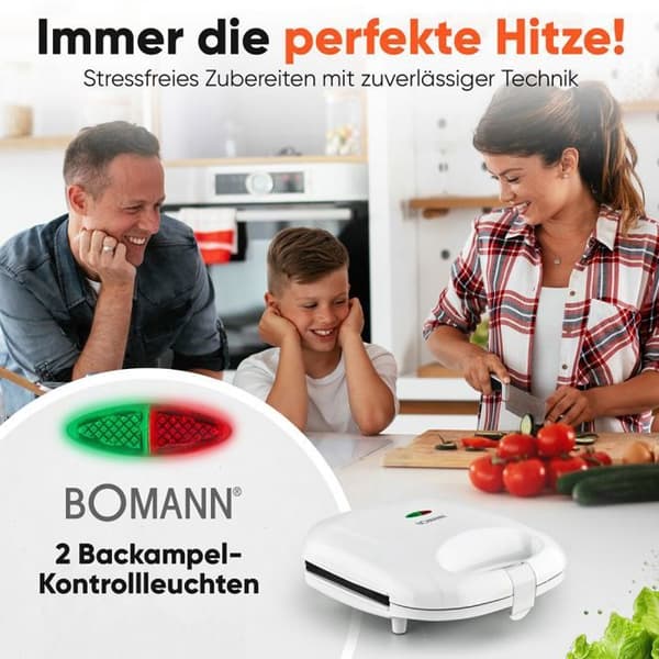 Sandwichmaskin - BOMANN - ST6073CB-Vit - Triangulära plattor - Non-stick - Justerbar termostat Vit