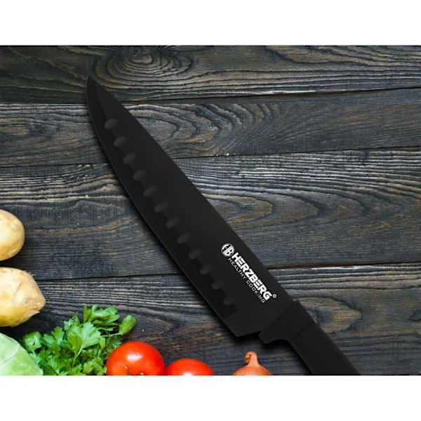 Herzberg HGMSN8BLK 8-delat svart knivset med stativ