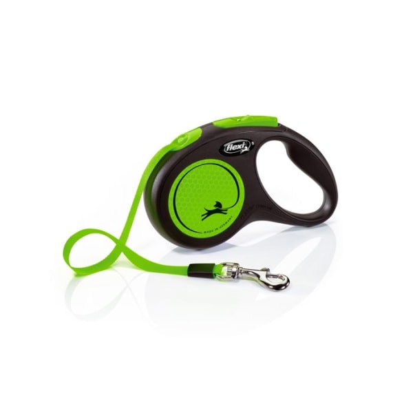Hundkoppel - FLEXI - Ny Neon S Tape - 5 m - svart/neongrön - för hundar upp till 15 kg