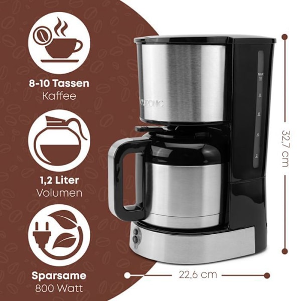 Cafetière - Clatronic - KA 3805 - Rostfritt stål - Termoflexibel kanna - 10 koppar