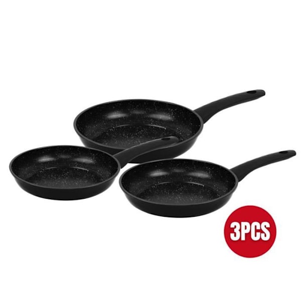 Sats med smidda stekpannor med svart marmorbeläggning 3 delar Herzberg HG04746-BLK