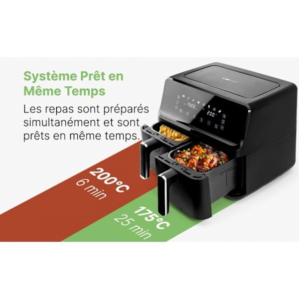 Dubbel varmluftsfritös 8L Svart Clatronic FR3804H-Svart