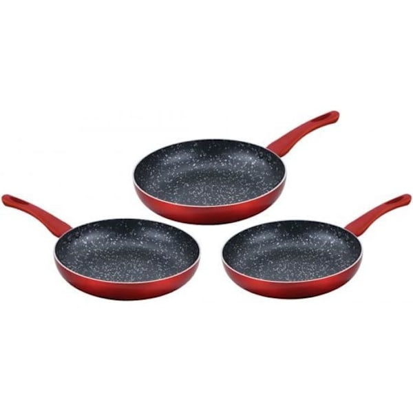 Set med 3 stenstekpannor 20 24 28cm Röd Induktion Cenocco CC2001-RED