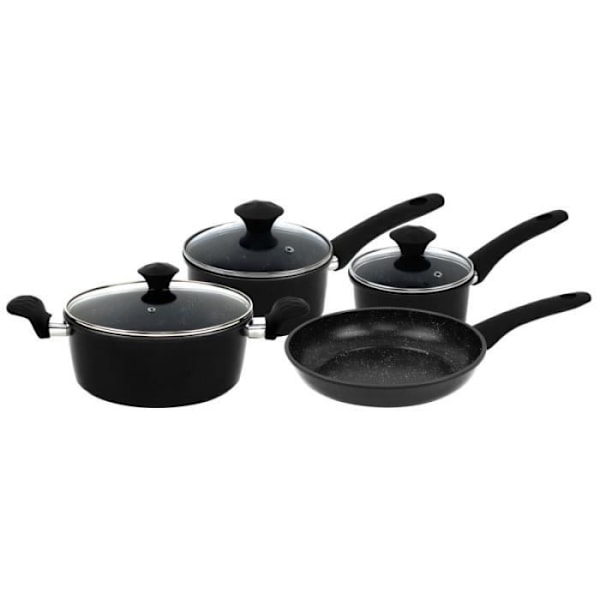 Herzeberg HG04654-BLK 7-delad svart marmorbelagd smidd kokkärlssats