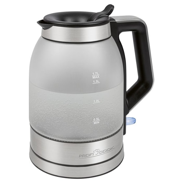 Elektrisk Kettle, 1,7 Liters Glas, BPA-fri Behållare, Trådlös, Belyst Proficook WKS 1215G 2200W Silver 501215 Blå
