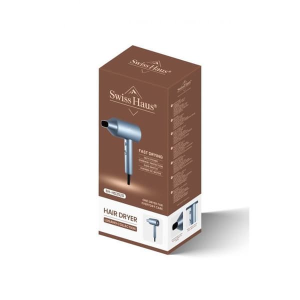 Ionic Hårfön - SWISS HAUS - Lugano SH-HD2520 - 2000W - Jonisator - Lätt DC-motor Blå