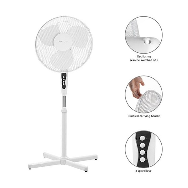 Piedestalfläkt - CLATRONIC - VL 3603S - Oscillation - Justerbar i höjd och lutning - Vit Vit