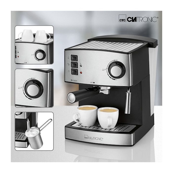 Espressomaskin - CLATRONIC - ES 3643 - 15 bar - Malet kaffe - Rostfritt stål Grå