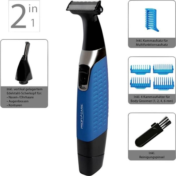 2 i 1 trimmer kroppshårtrimmer Utbytbara trimmers Proficare BHT 3074Negro/Azul