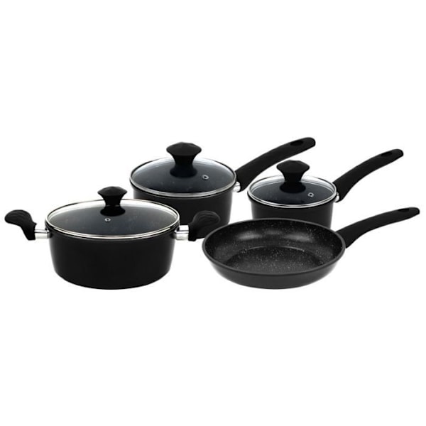Köksredskap i smidd metall med svart marmorbeläggning 7 delar Herzberg HG04654-BLK