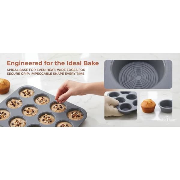 Set med 2 muffinsformar med non-stick beläggning Grå Suiss Haus SH-MFN12S