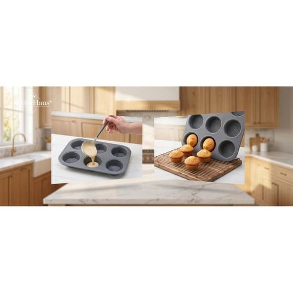 Set med 2 muffinsformar med non-stick beläggning Grå Suiss Haus SH-MFN12S