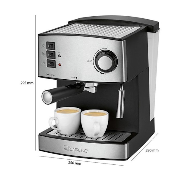 Espressomaskin - CLATRONIC - ES 3643 - 15 bar - Malet kaffe - Rostfritt stål Grå
