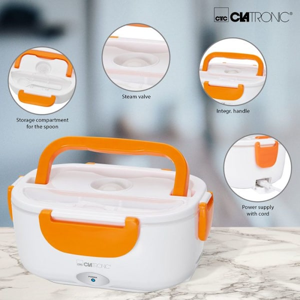 Elektrisk matlåda - Clatronic - LB 3719 - 1,7 L - Vit/orange - Tål maskindisk vit/orange