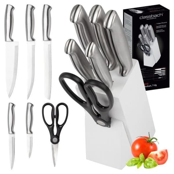 Knivset - CLASSBACH - C-MBS4018 - 7 delar - Rostfritt stål - Vit träblock