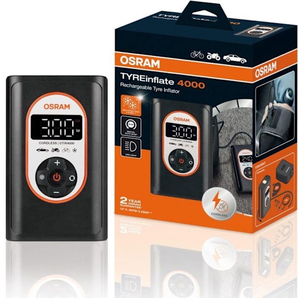 OSRAM OTIR4000 Kompressor TYREinflate 4000 8,3 bar väska eller förvaringslåda, automatisk avstängning, med lampa