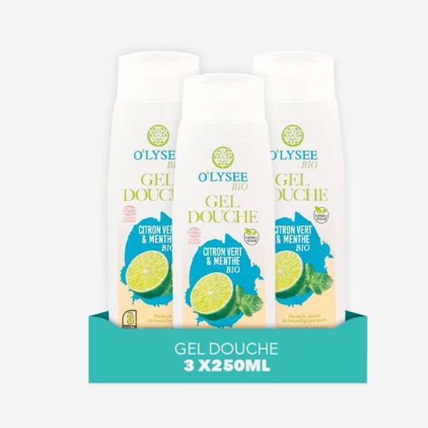 Förpackning med 3x250ml EKOLOGISK DUSCHGEL LIME & MINT O'LYSEE OP3GDBCVM