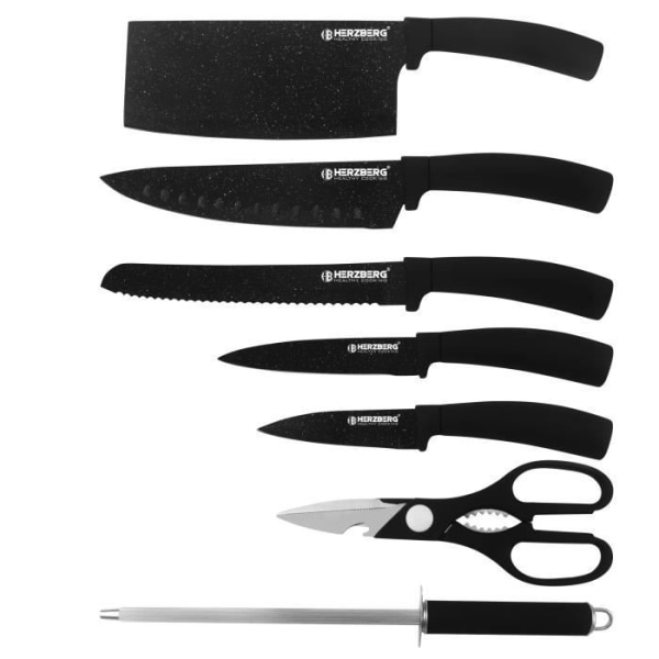 Knivset med stöd 8 stycken Black Marble Herzberg HGMSN8BLM