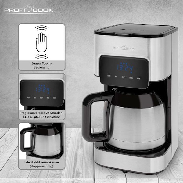 Kaffebryggare Med Filter Programmerbar 10 Koppar Inox Proficook KA 1191 900W Svart/Silver