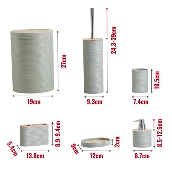 Herzberg Sage Green 6 delar bambu badrumsset HG04449