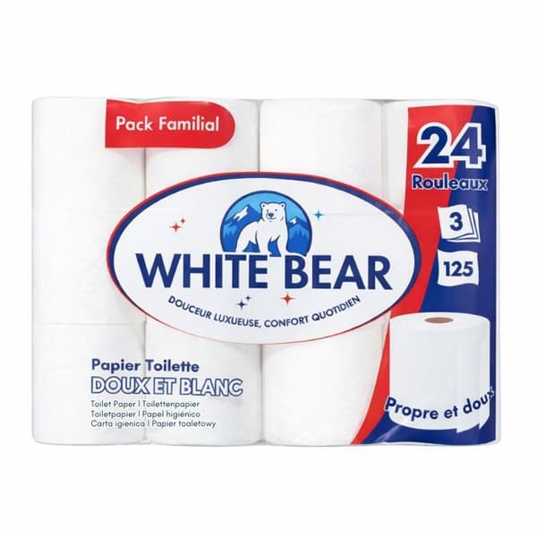 24 rullar toalettpapper 3-lager mjukt papper Vit Björn TP-3P24P