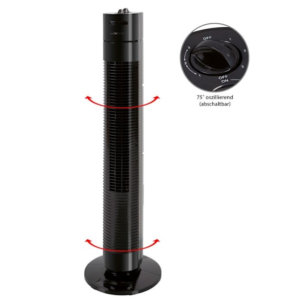 Tysturmfläkt med timer, svängande, 3 hastigheter, 78 cm, Clatronic TVL 3770, 35W, svart, 263961