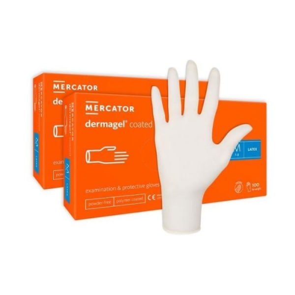 Paket med 2 lådor med 100 transparenta LATEX-HANDSKAR för hushållsuppgifter STORLEK XL MERCATOR MP2BGLTDXL