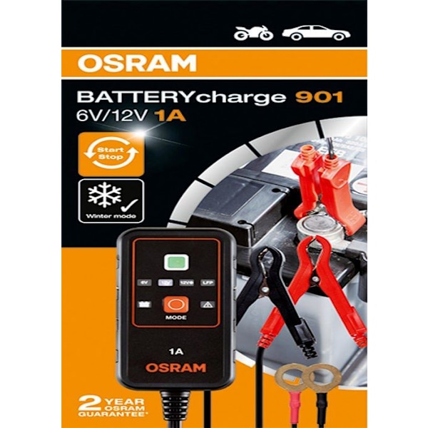 Batteriladdare - OSRAM - 6V/12V - 1A - Universell - Intelligent