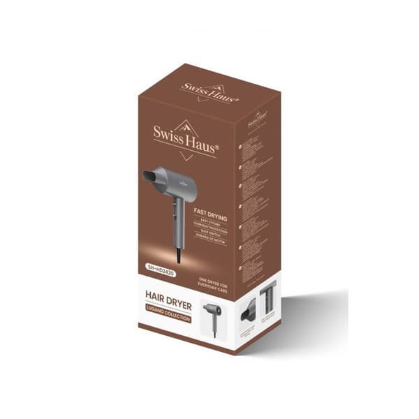 Ionic hårtork - SWISS HAUS - SH-HD2420 Collection Lugano - 2000W - DC-motor - Jonisator Grå