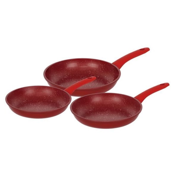 Herzberg HG04807-RED 3-delad röd marmorbelagd smidd stekpannaset
