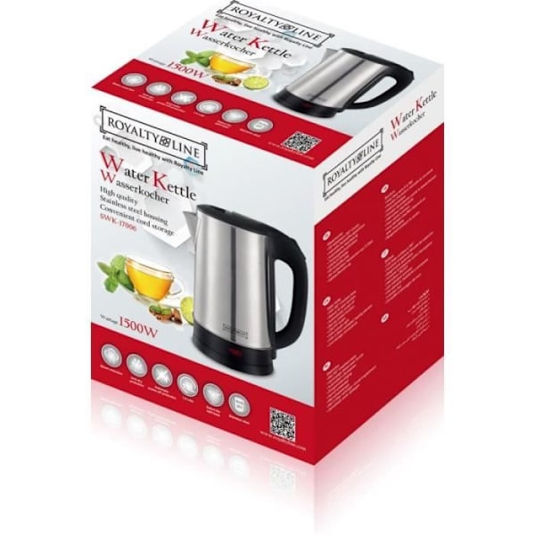 Elektrisk vattenkokare 1,8L 1500W Silver Royalty Line RLSWK17006