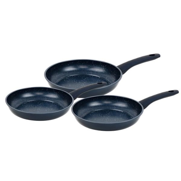 Set av stekpannor i smitt material med marmorbeläggning Blå 3 delar Herzberg HG04777-BLU