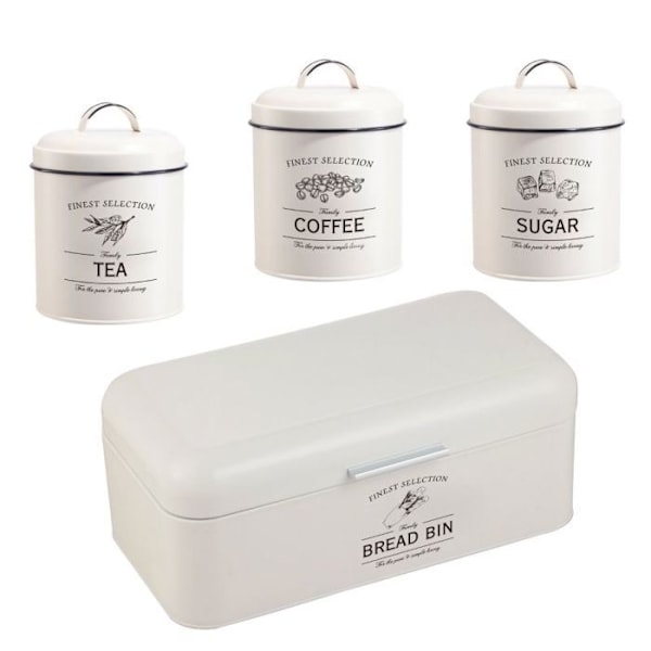Ensemble 4 pièces vintage crème boîte à pain et boîte à conserve Herzberg HG04418