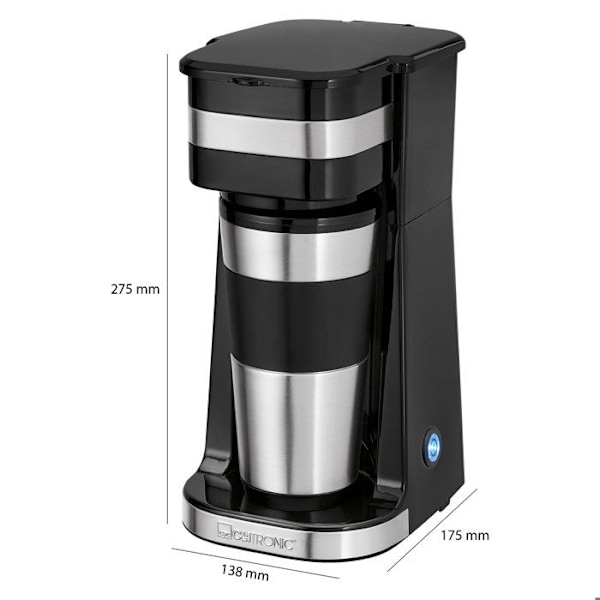 Clatronic KA 3733 1-kopps isolerad kaffebryggare - Filter - Svart - Rostfritt stål - 750 Watt