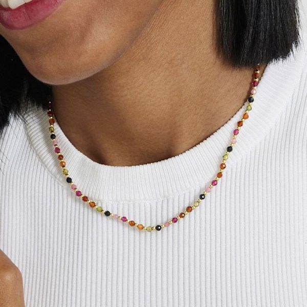 Collier - Luxenter - Irfoa - Gult 18K - Flerfärgat kristall - 40,5 cm + 5,5 cm förlängning Flerfärgad