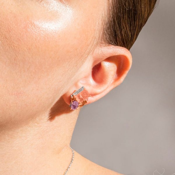Korvakorut - Baelu - Hopea 925 - Hydroterminen kvartsiruusu - 18K kultaa - 16 mm Rosa