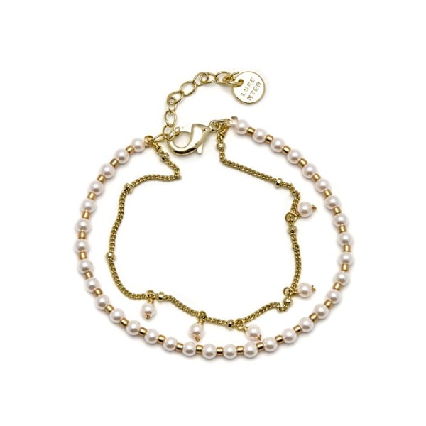 Armbånd - Luxenter - Subri - 18 karat guld - Hvide perler - 16cm + 3cm forlængelse Vit