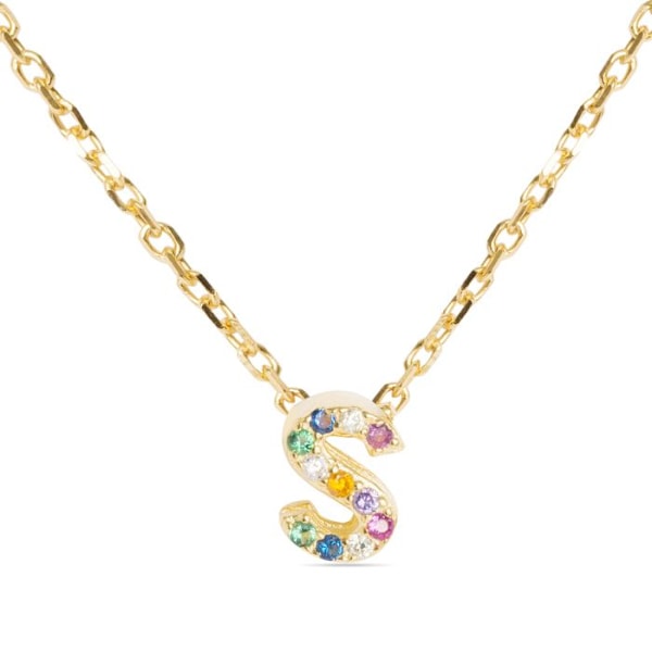 Collier - Luxenter - Alphabet S - Sølv 925 - Multifarvede zirkoner - 18K guld Flerfärgad