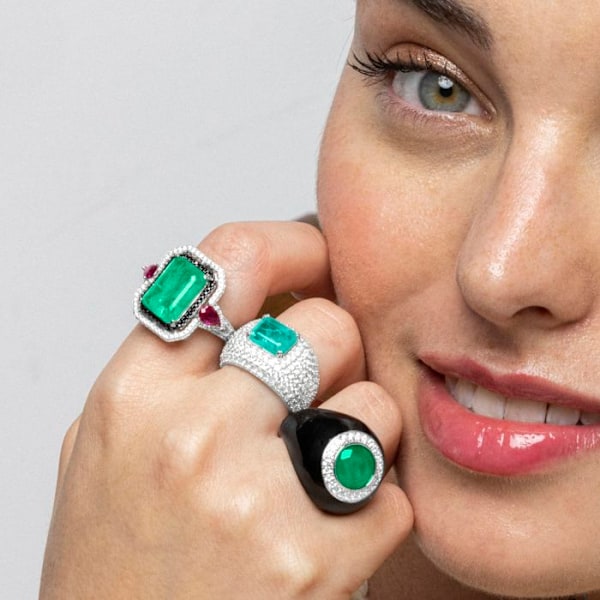 Ring - Luxenter - Iosa - Silver 925 - Green hydrothermal quartz - Rhodium plated grön 14