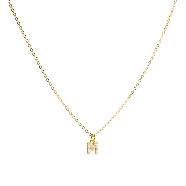 Collier - Luxenter - Bogstav M - Guld 18k - Kubisk Zirkon - 42 cm + 3 cm forlængelse
